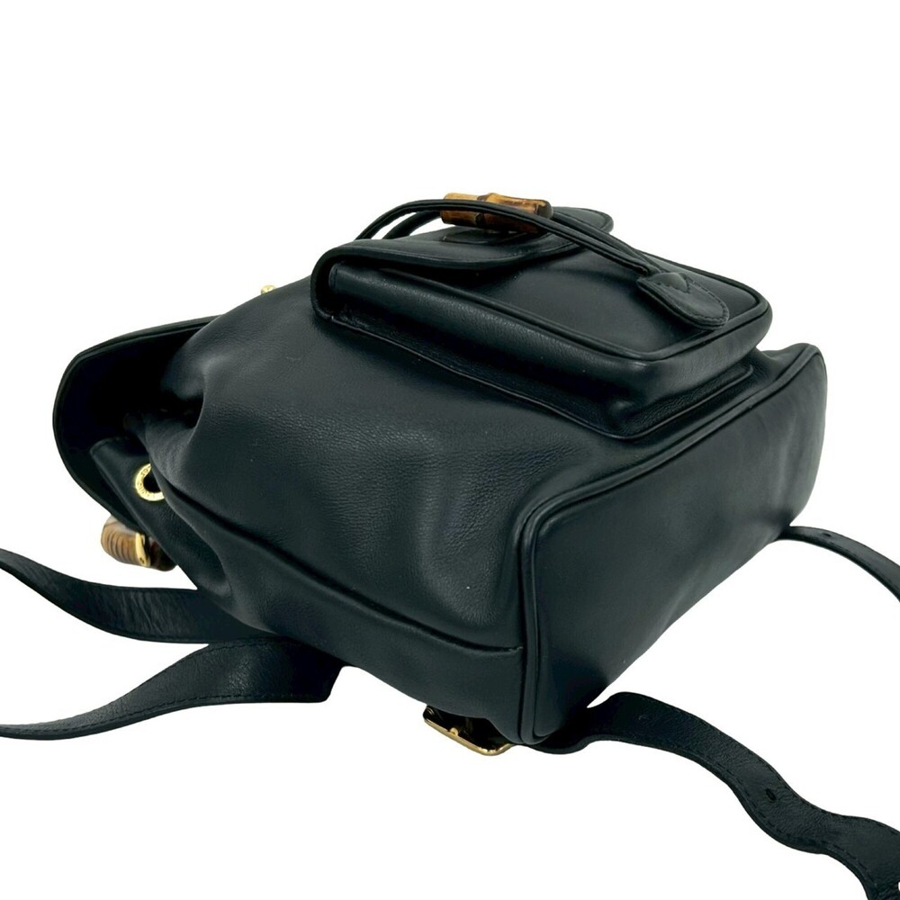 GUCCI (Old Gucci) Vintage Bamboo Leather Backpack Mini Navy Blue ni3-1 - Picture 7 of 10